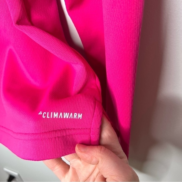 Adidas Bright Hot Pink Pullover Hooded Logo Fleece Lined Sweatshirt Size Small - Picture 11 of 16